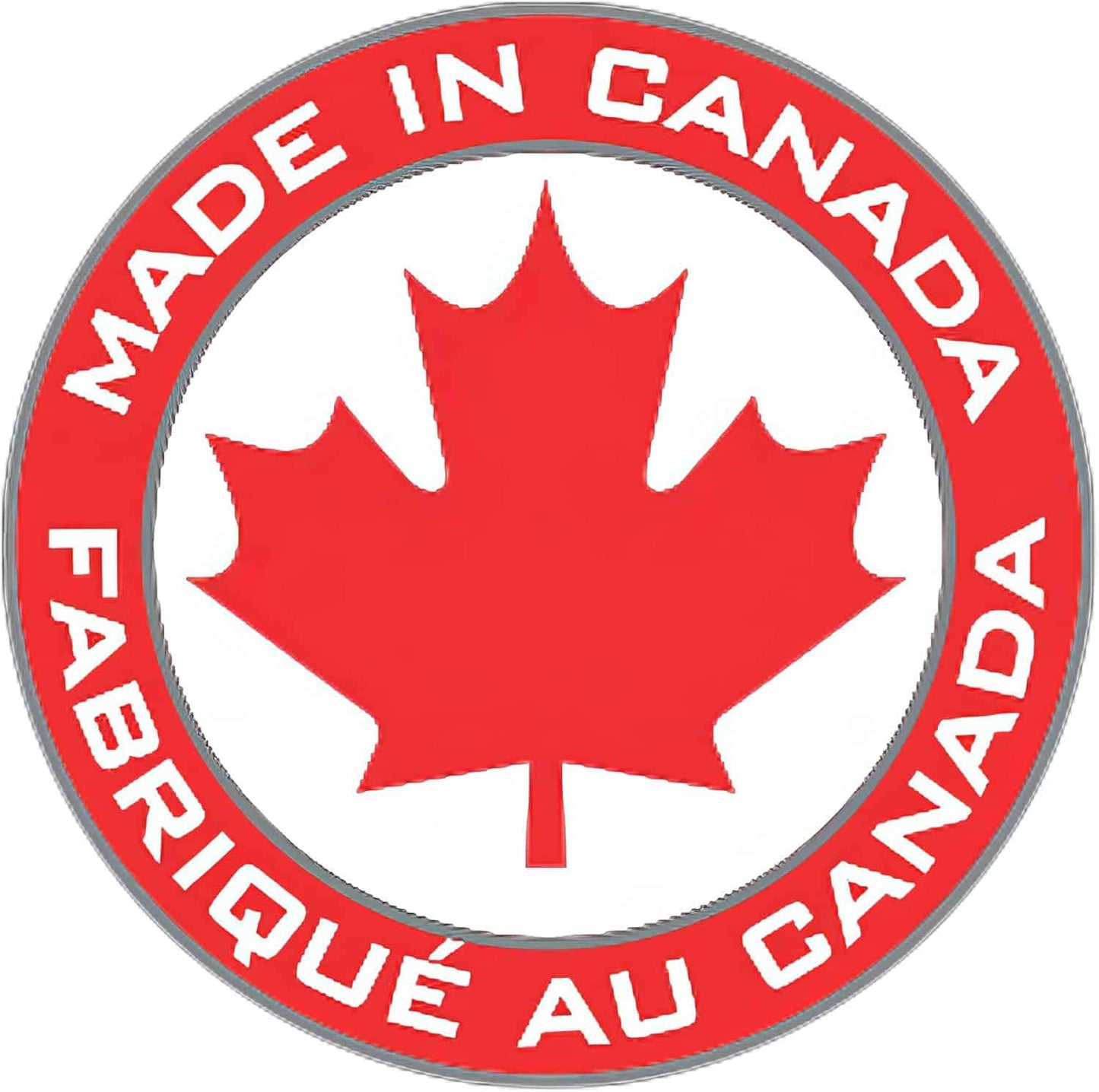 Logo with red maple leaf and 'Made in Canada' text on a white background