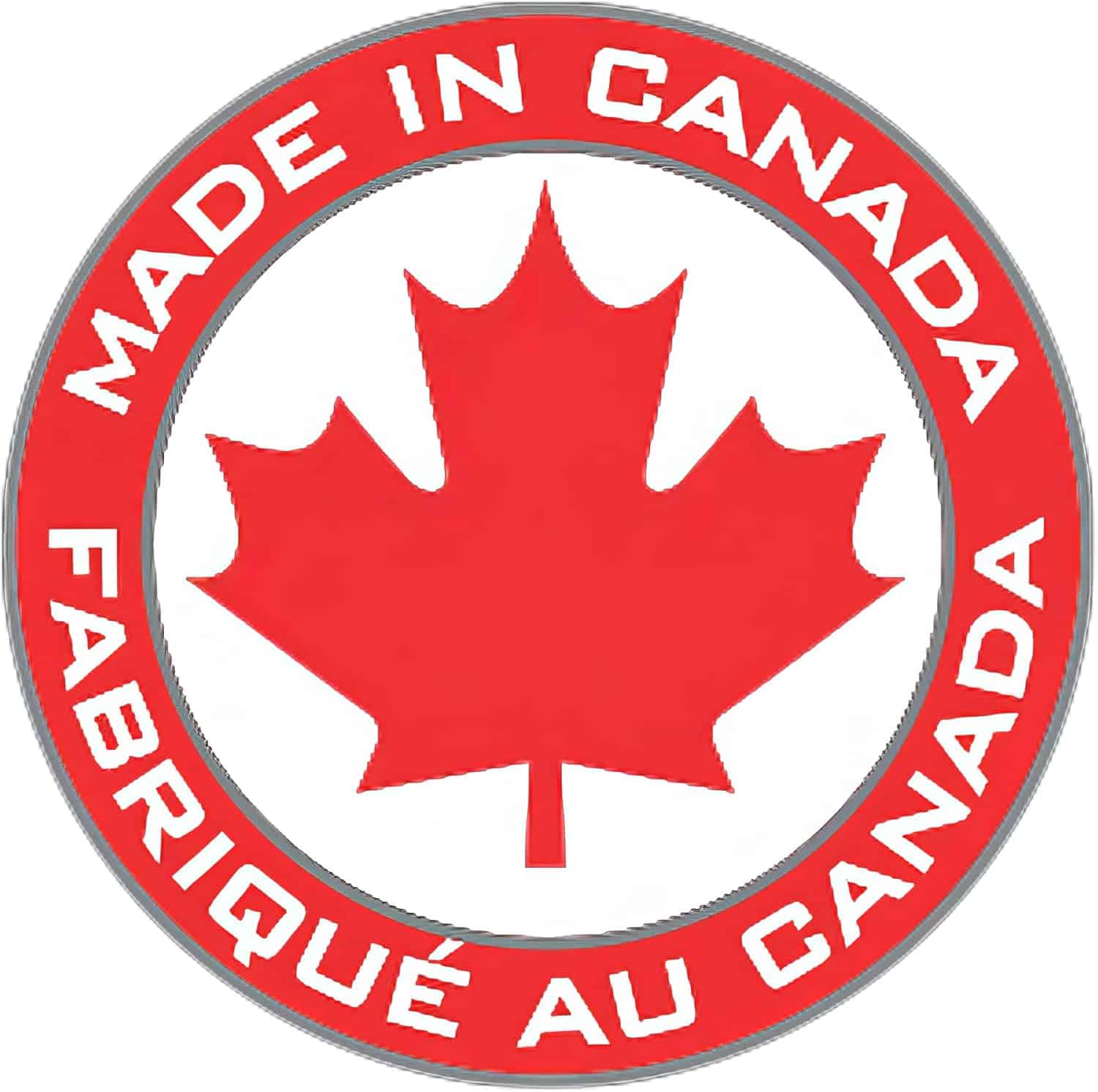 Logo with red maple leaf and 'Made in Canada' text on a white background