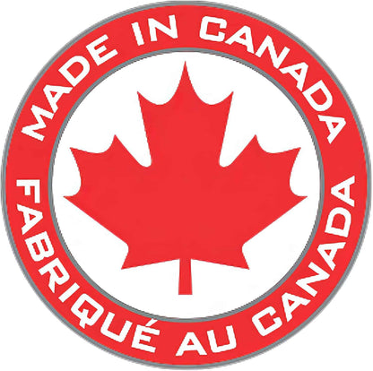 Logo with red maple leaf and 'Made in Canada' text on a white background