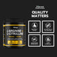 Vibrant Naturals L-Arginine + L-Citrulline supplement container with quality certification icons on a black background