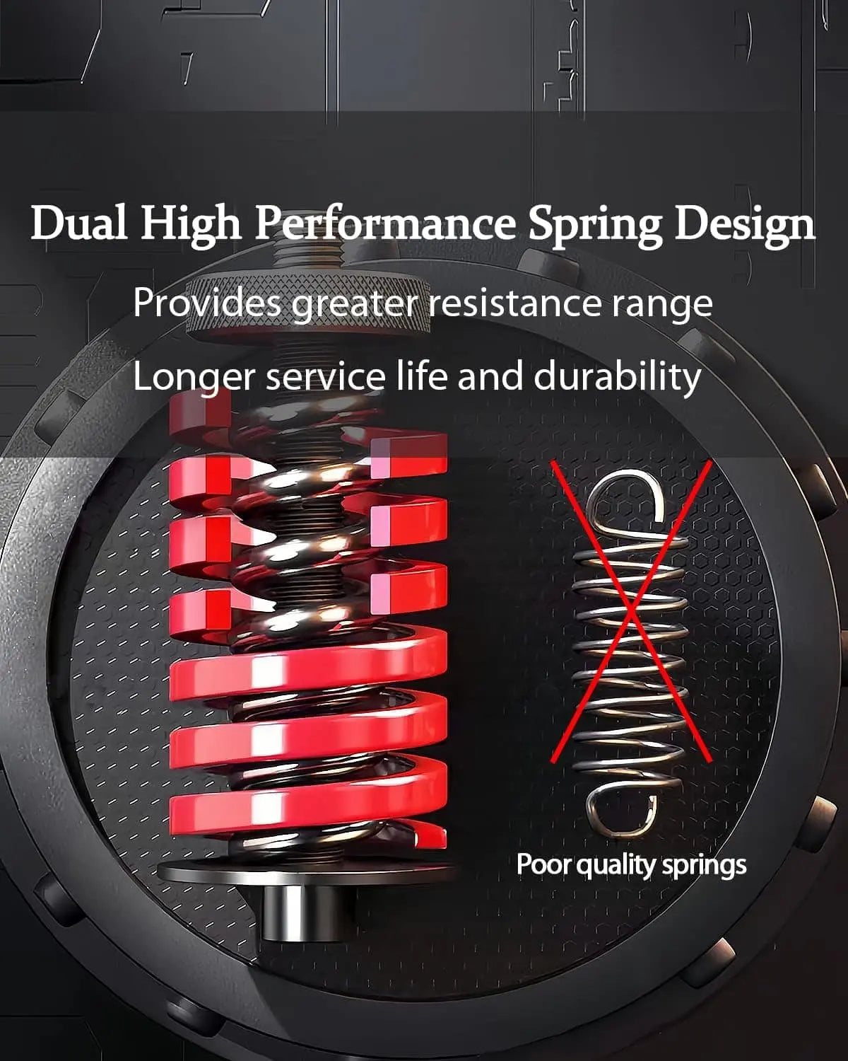 High-performance spring design with text on a black background