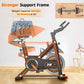 Exercise bike with a strong support frame, weight capacity indicator, and DM branding.