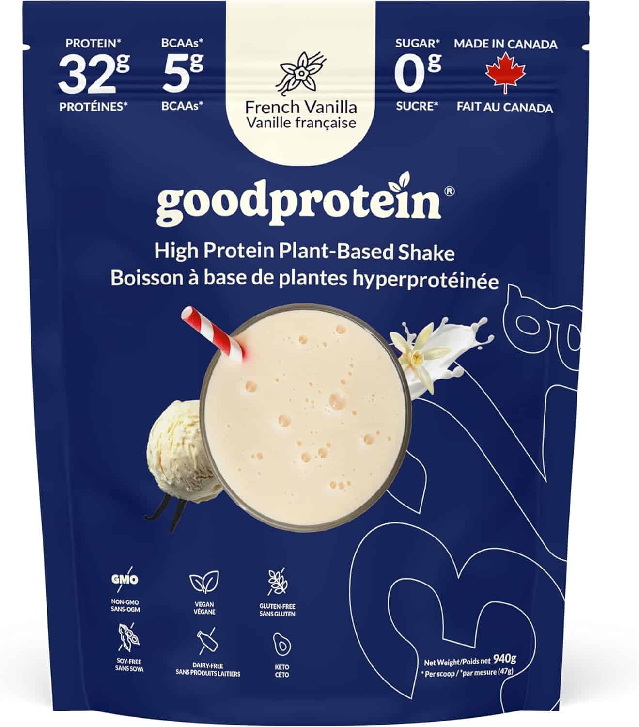 goodprotein French Vanilla high protein plant-based shake package