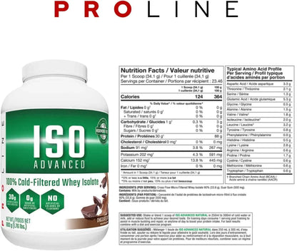 Proline ISO Advanced supplement container with nutritional information on a white background