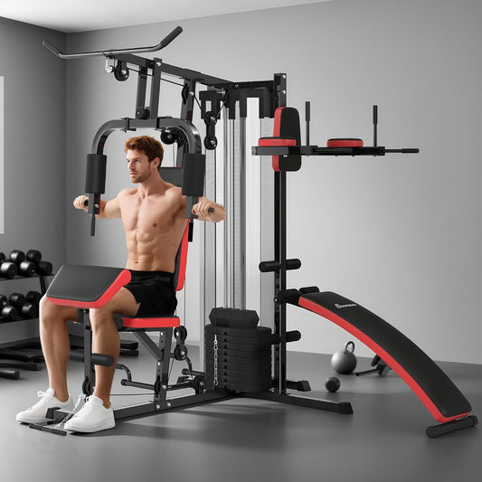 Man using a home gym machine in a well-lit room