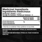 Nutritional label for a supplement with medicinal and non-medicinal ingredients on a black background.