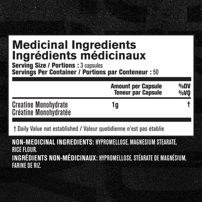 Nutritional label for a supplement with medicinal and non-medicinal ingredients on a black background.