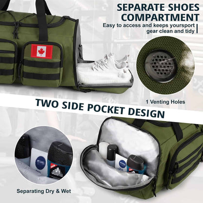 Tactical Gym Bag for Men & Women – 50L Large 3-in-1 Water-Resistant Sports Duffle with Shoe Compartment, Wet Pocket & Backpack Straps ATRIPACK