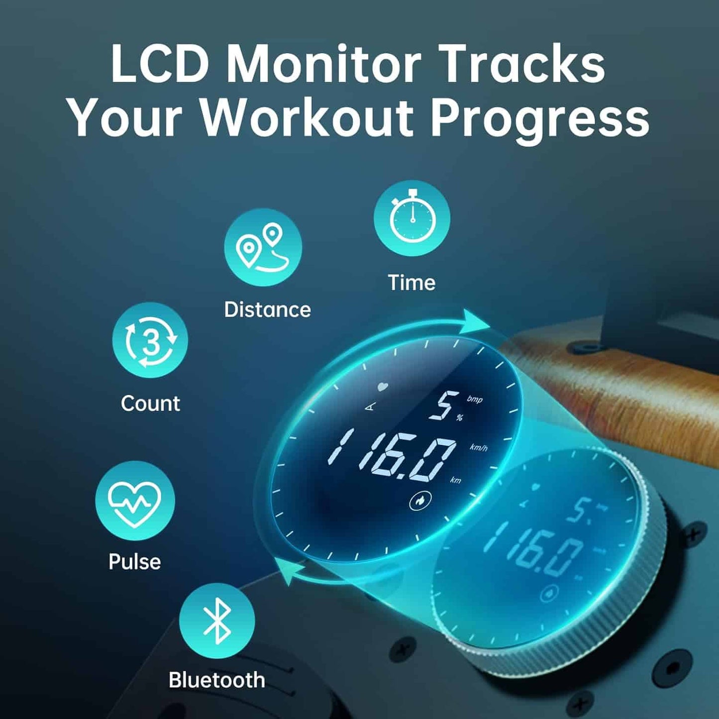 LCD monitor with fitness tracking features on a dark background