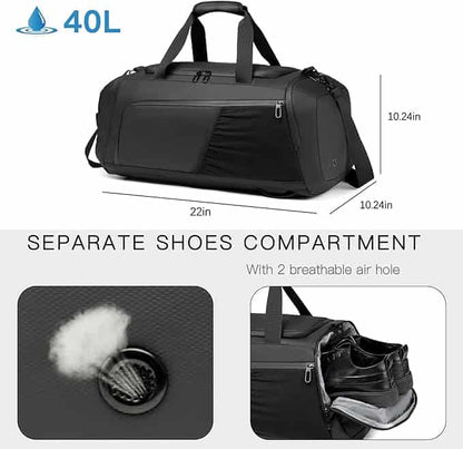 Waterproof 3-in-1 Gym Duffle Bag – Large 40L Sports, Travel & Overnight Bag with Shoe Compartment & Wet Pocket for Men & Women Moulyan