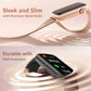 Smartwatch with rose gold band on water surface, text highlighting 'Sleek and Slim', 'Premium Metal Build', 'Durable with IP68 Protection'.