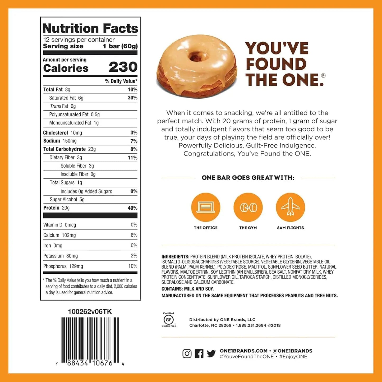 ONE Protein Bars – Reese’s Peanut Butter Flavor – 18g Protein, 3g Sugar – Gluten-Free – 12 Pack x 60g
