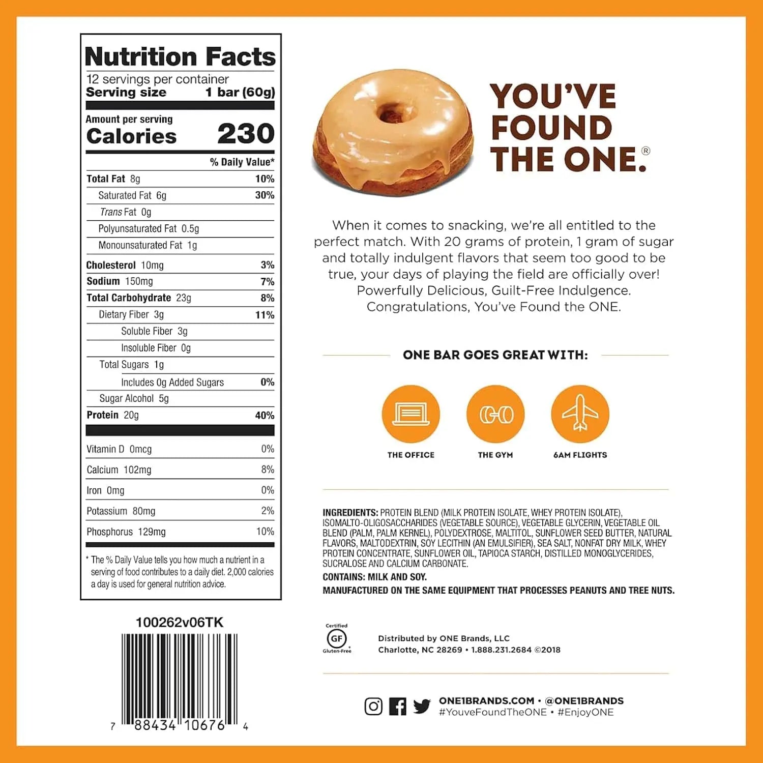 ONE Protein Bars – Reese’s Peanut Butter Flavor – 18g Protein, 3g Sugar – Gluten-Free – 12 Pack x 60g