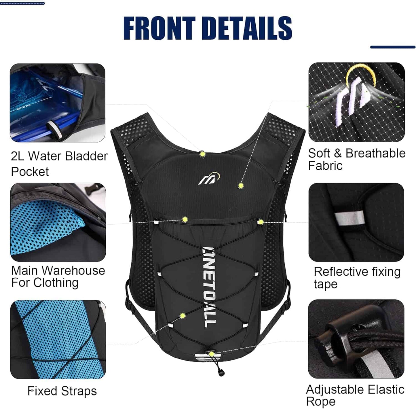 Lightweight Hydration Running Vest – 5.5L Pack with 2L Bladder for Marathon, Trail Running, Hiking & Cycling (Unisex, 150g) ONETOALL