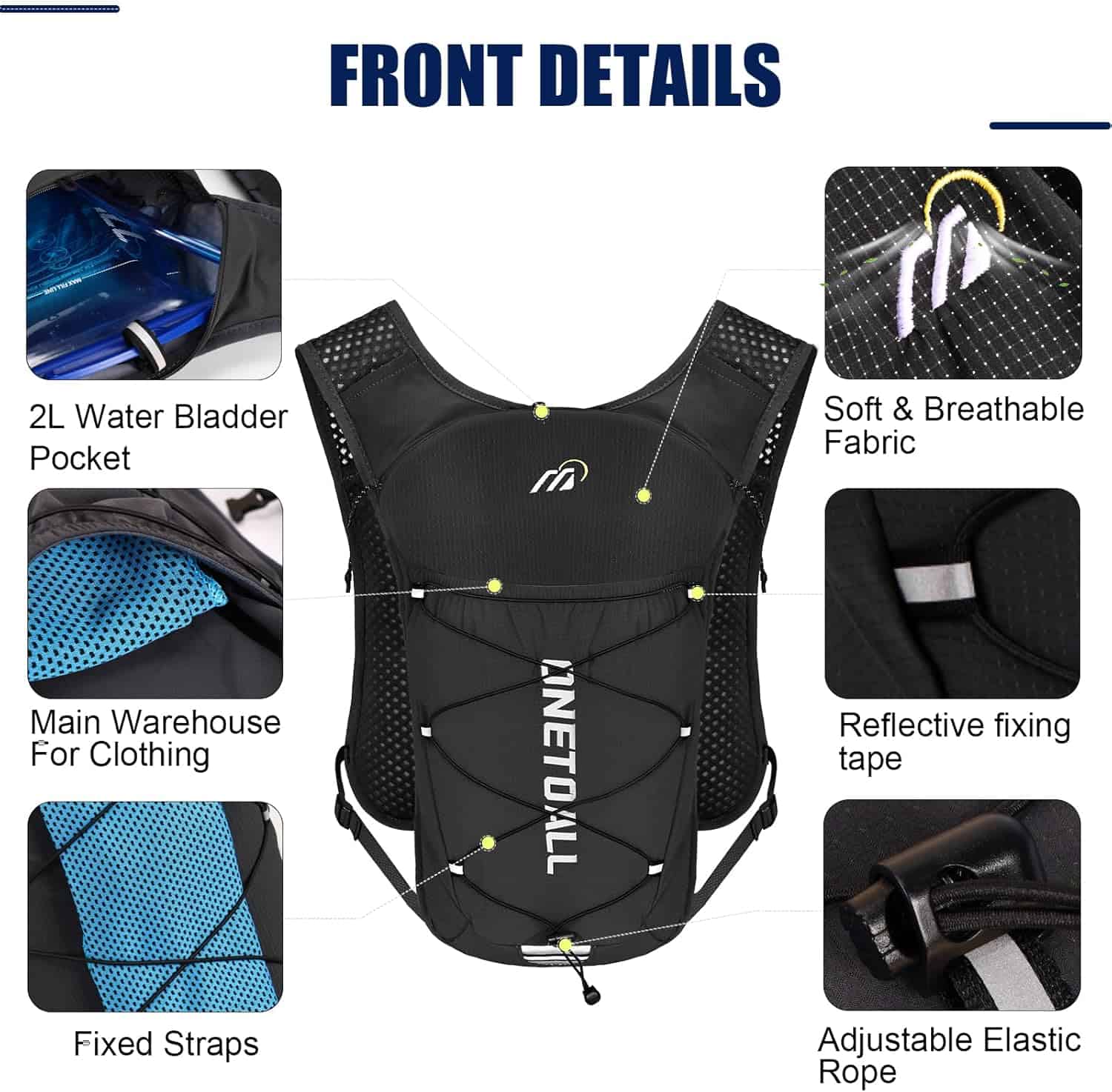 Lightweight Hydration Running Vest – 5.5L Pack with 2L Bladder for Marathon, Trail Running, Hiking & Cycling (Unisex, 150g) ONETOALL
