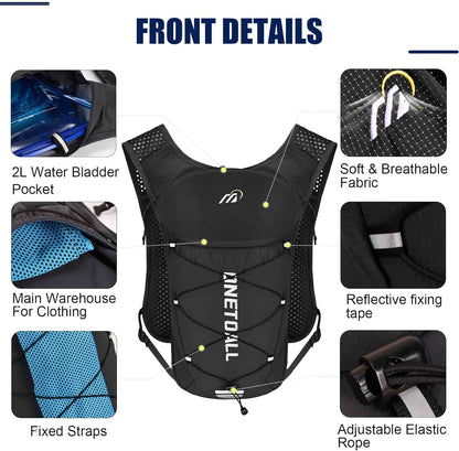 Lightweight Hydration Running Vest – 5.5L Pack with 2L Bladder for Marathon, Trail Running, Hiking & Cycling (Unisex, 150g) ONETOALL
