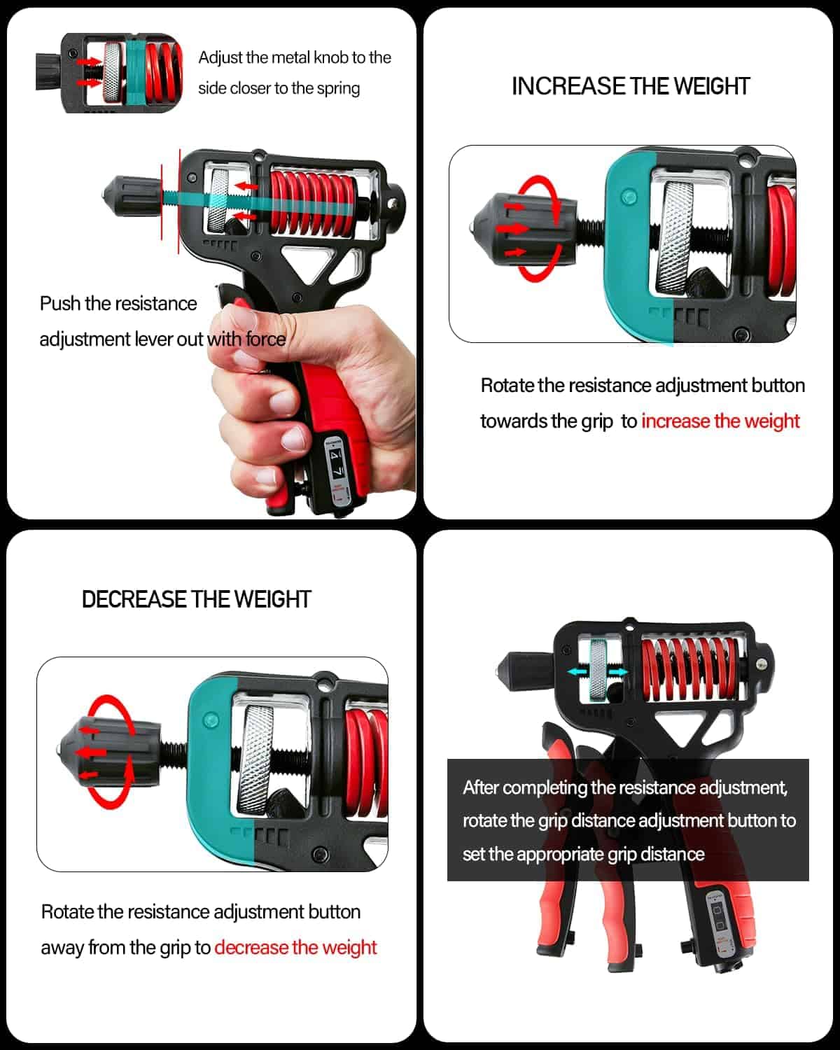 Instructions for adjusting a resistance device with text and images.
