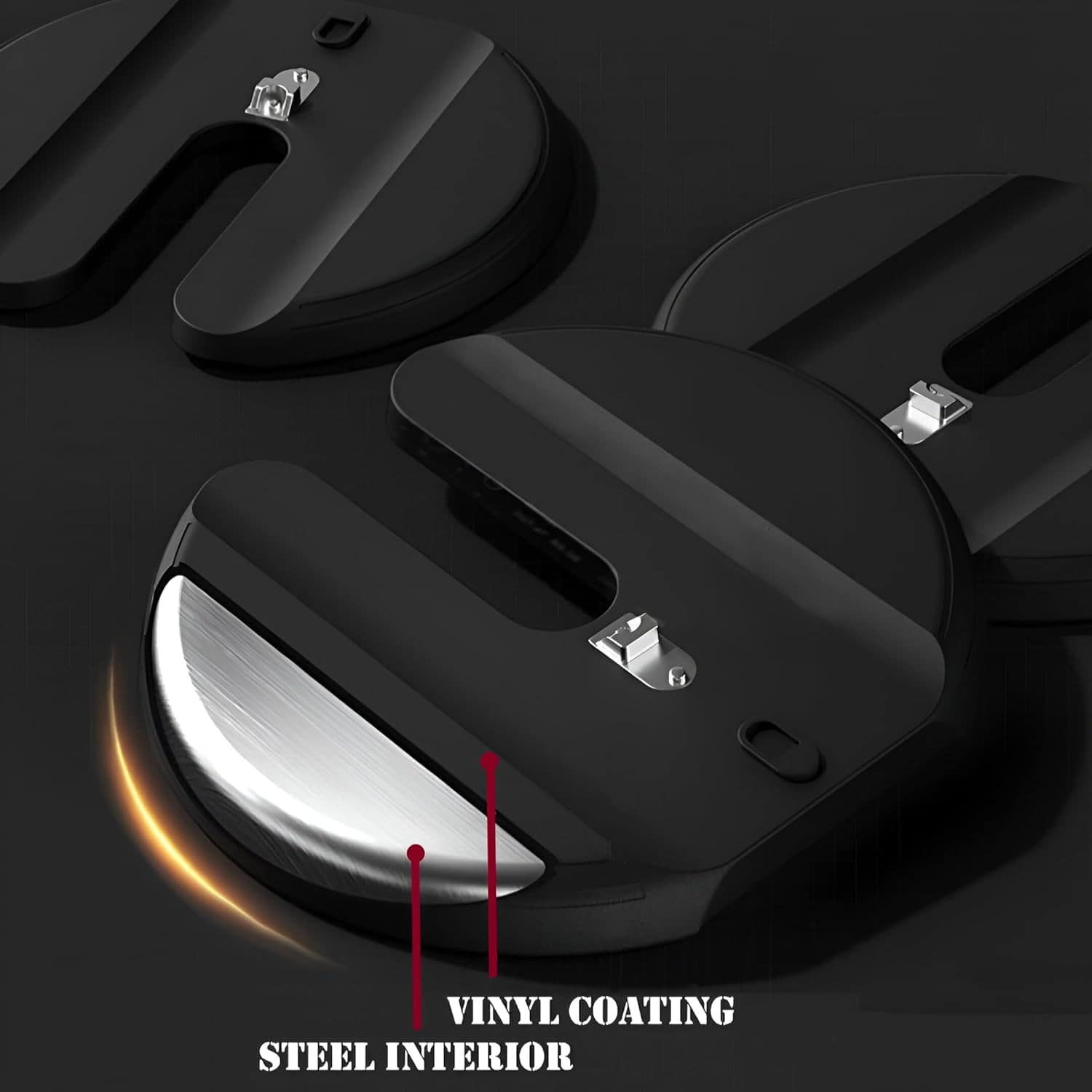 Close-up of a car door handle with vinyl coating on a black background