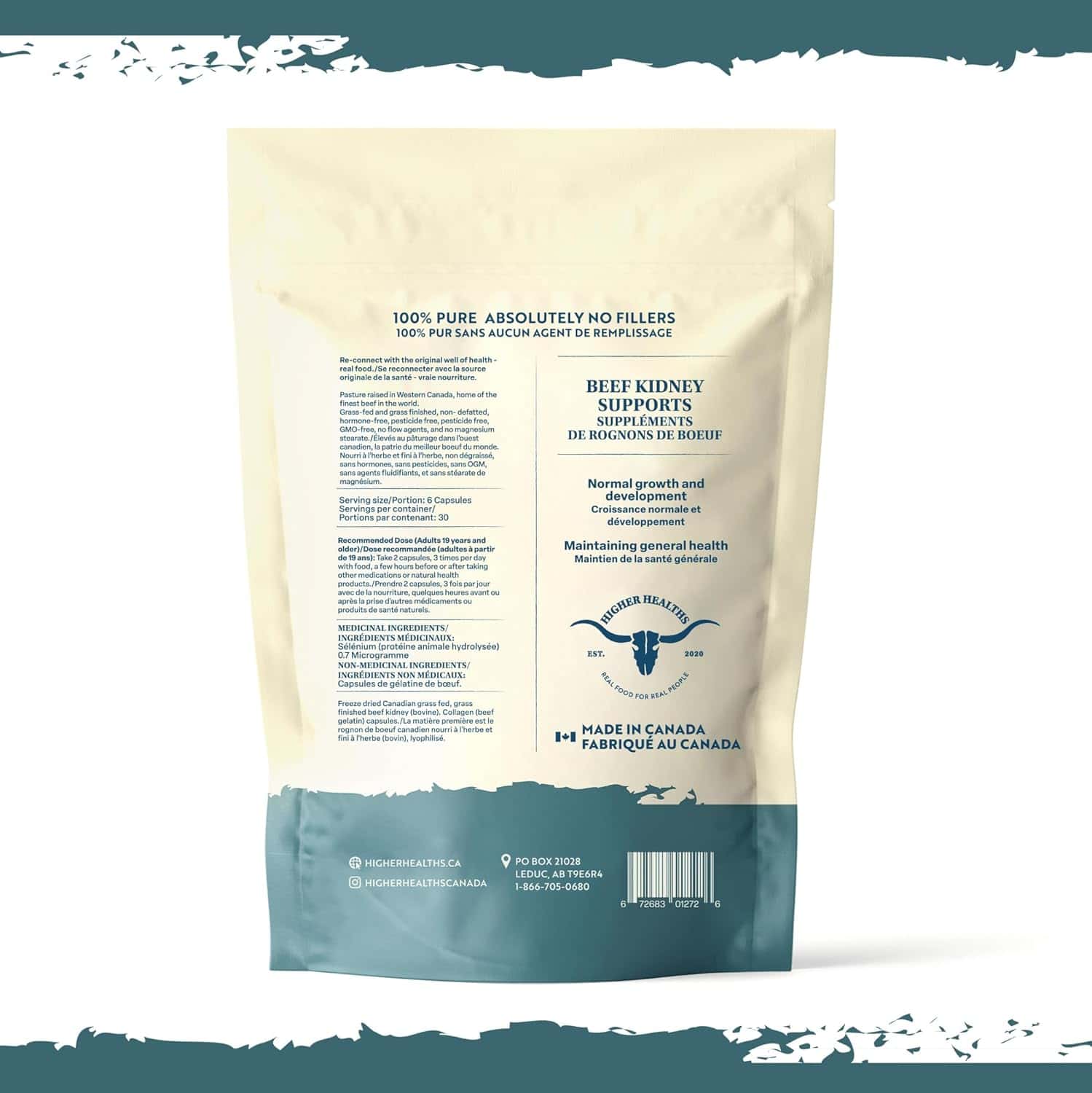 Beef kidney support supplement package with text and branding on a white background