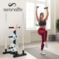 Woman exercising with dumbbells in a home gym setting, featuring Serenelife equipment.