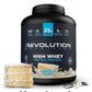 Revolution Nutrition High Whey Protein container with vanilla cake flavor on a white background