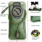 Green hydration bladder with features labeled and dimensions shown
