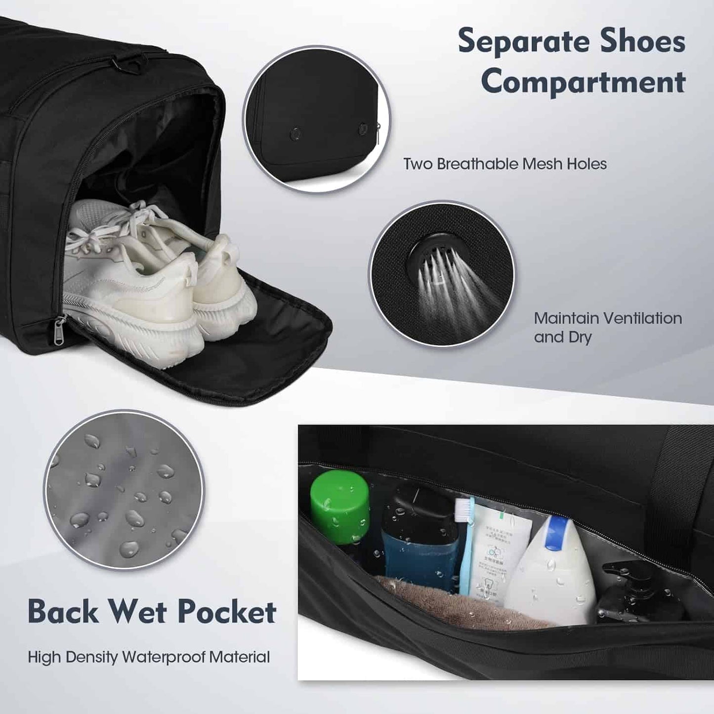 NUBILY Waterproof Gym Bag for Men – 40L/55L Large Sports Travel Duffle with Shoes Compartment