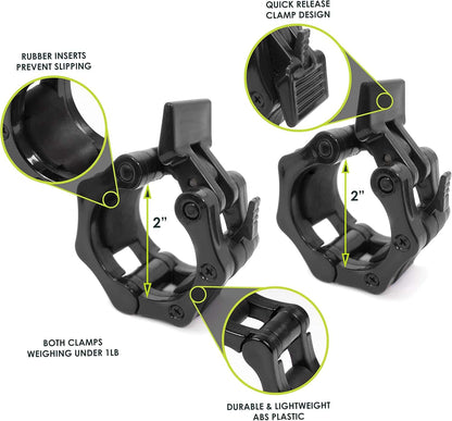ProsourceFit Olympic Barbell Clamp Collars – Quick Release 2-Inch Barbell Clips (Pair) for Powerlifting, Weightlifting & Strength Training ProsourceFit