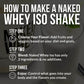 Instructions on how to make a Naked Whey Iso shake with a blurred background