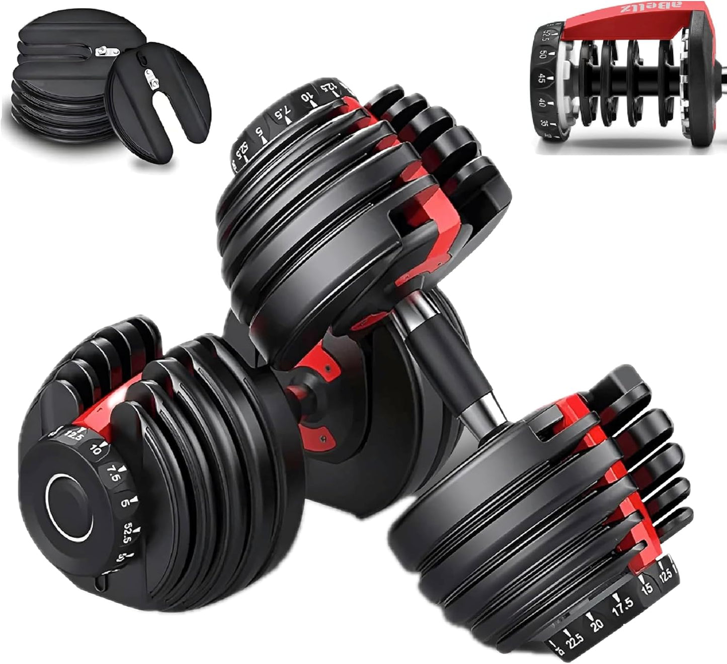 52.5 Lb Adjustable Dumbbell: Adjusts from 5-52.5 Lbs ; 15 Adjustable Weight Settings, COMPACT, SPACE EFFICIENT and EASY to USE