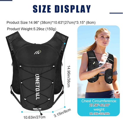 Lightweight Hydration Running Vest – 5.5L Pack with 2L Bladder for Marathon, Trail Running, Hiking & Cycling (Unisex, 150g) ONETOALL