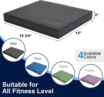 Ergonomic seat cushion with dimensions and color options on a blue background