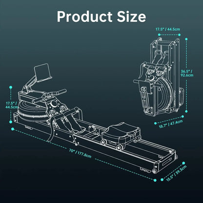 Measurement chart of a piece of exercise equipment with dimensions labeled.