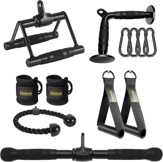 Cable Machine Attachments Set Combo, LAT Pulldown Attachments with Exercise Handles & Ankle Straps