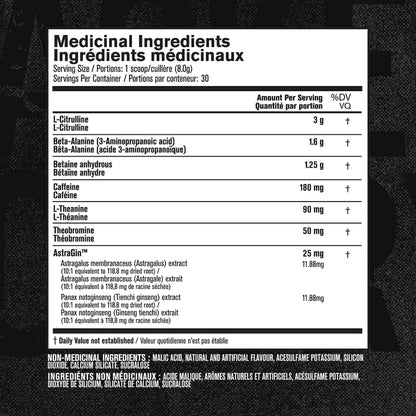 Nutritional label with medicinal ingredients on a black background