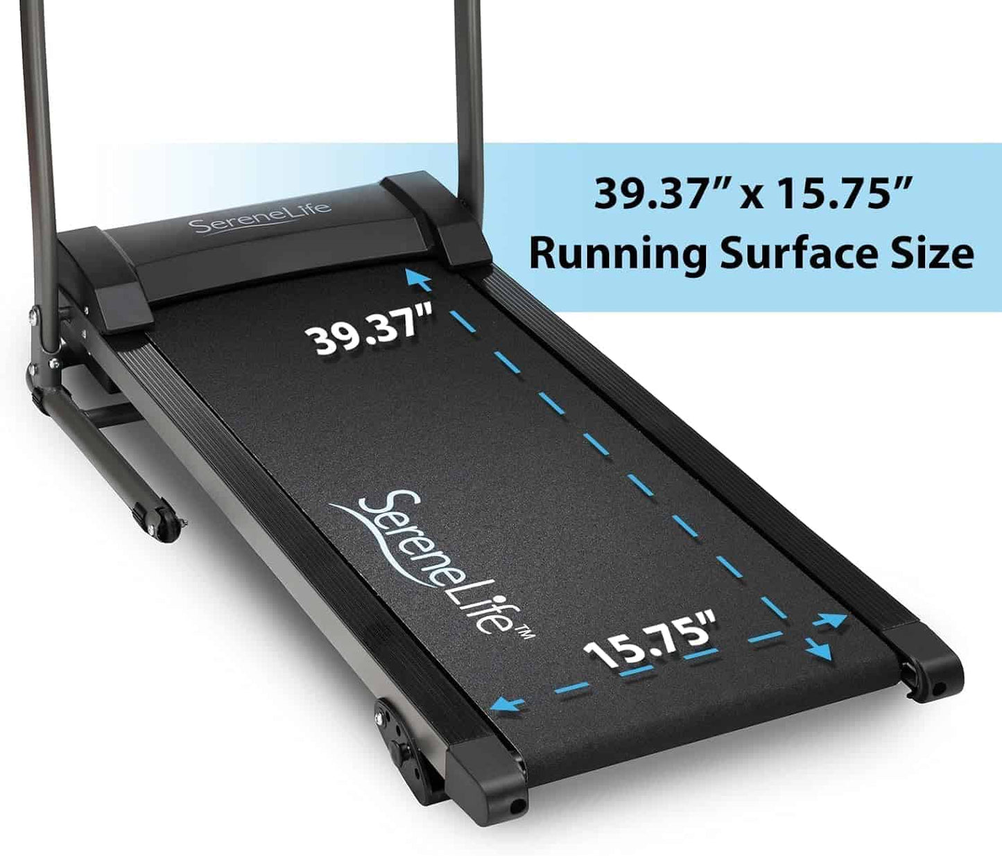 SevereLife treadmill with running surface size measurement on a white background