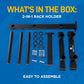 2-in-1 rack holder assembly kit with components on a blue background