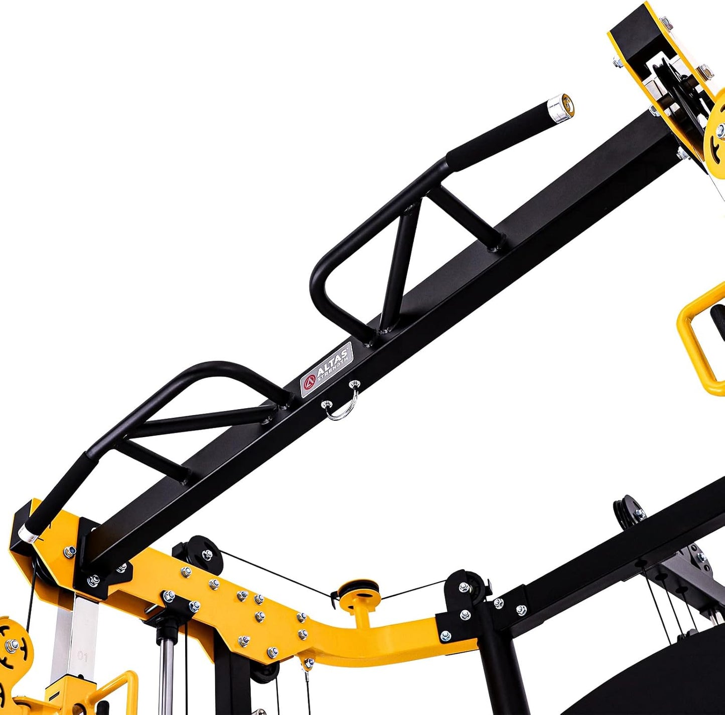 Yellow and black archery bow stand on a white background