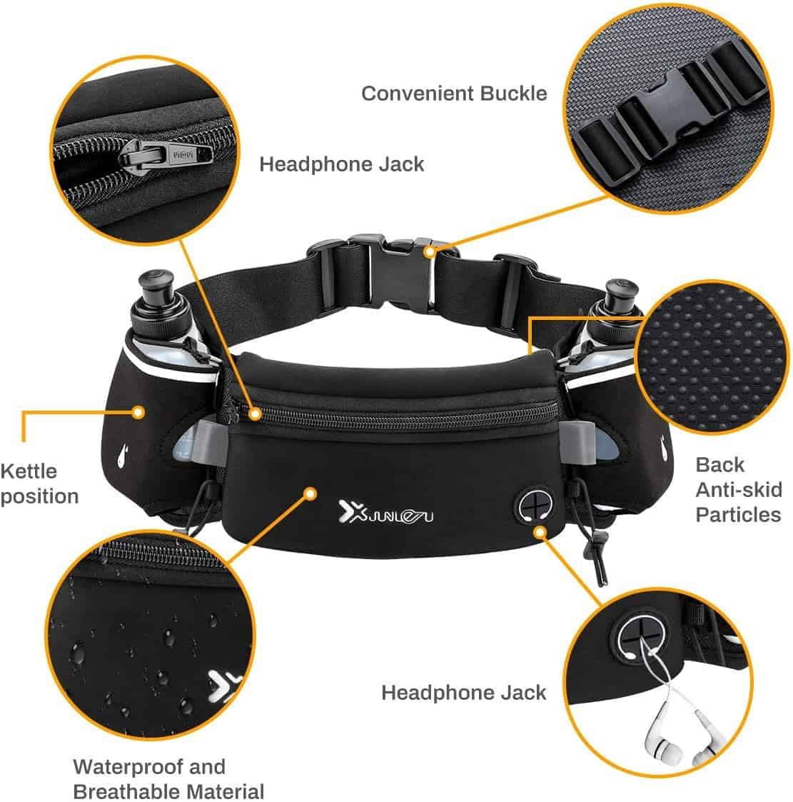 Number-One Running Belt with 2 Water Bottles – Waterproof Hydration Waist Pack with Adjustable Fit for Running, Hiking, Cycling, Marathon (iPhone-Compatible) Number-one