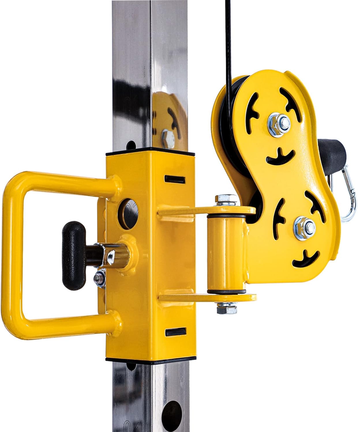 Yellow pulley system on a white background