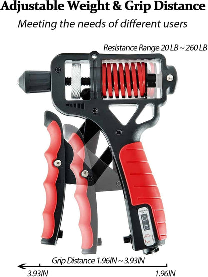 Adjustable weight and grip distance tool with red and black design on a white background
