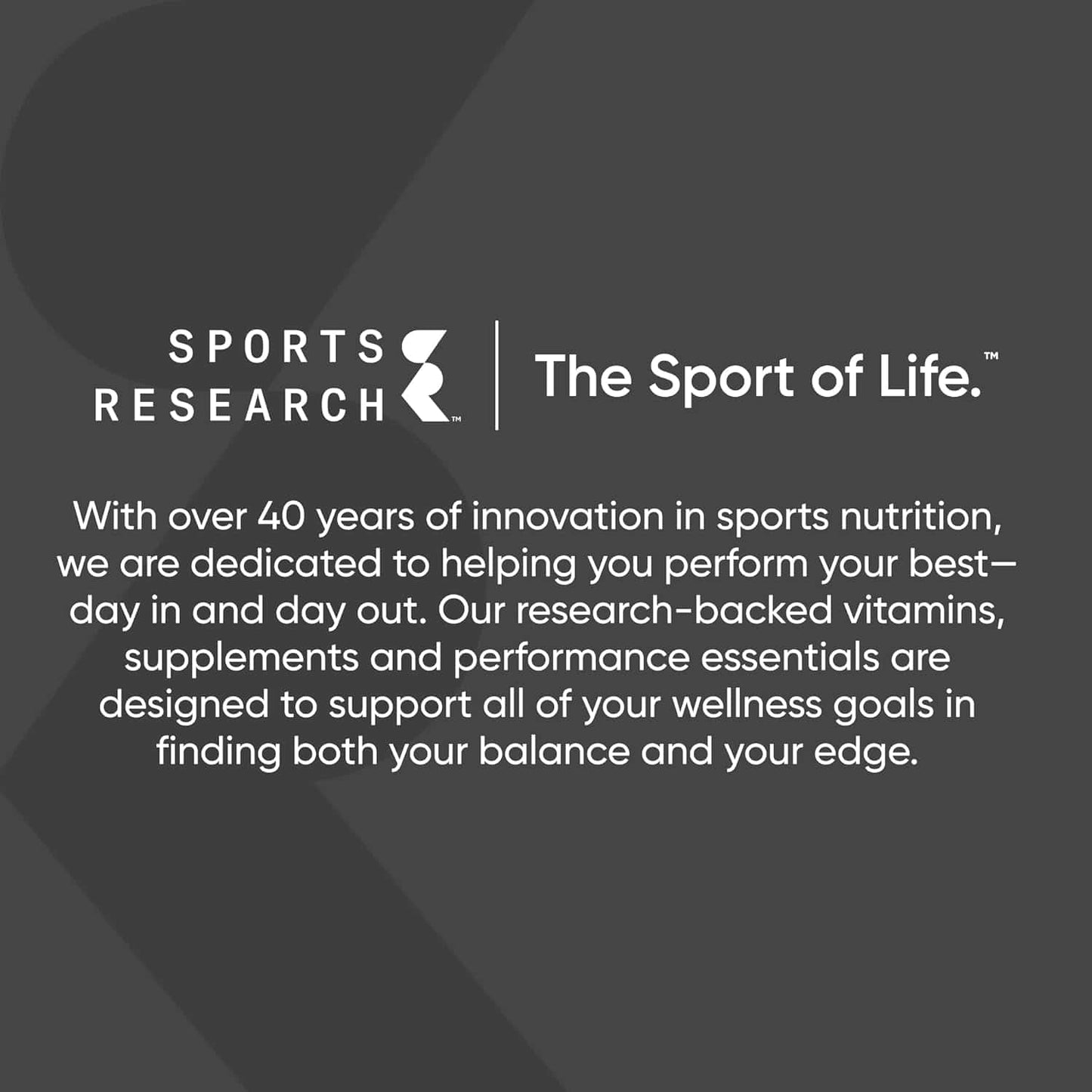 Sports Research advertisement with text on a dark background