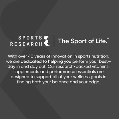 Sports Research advertisement with text on a dark background