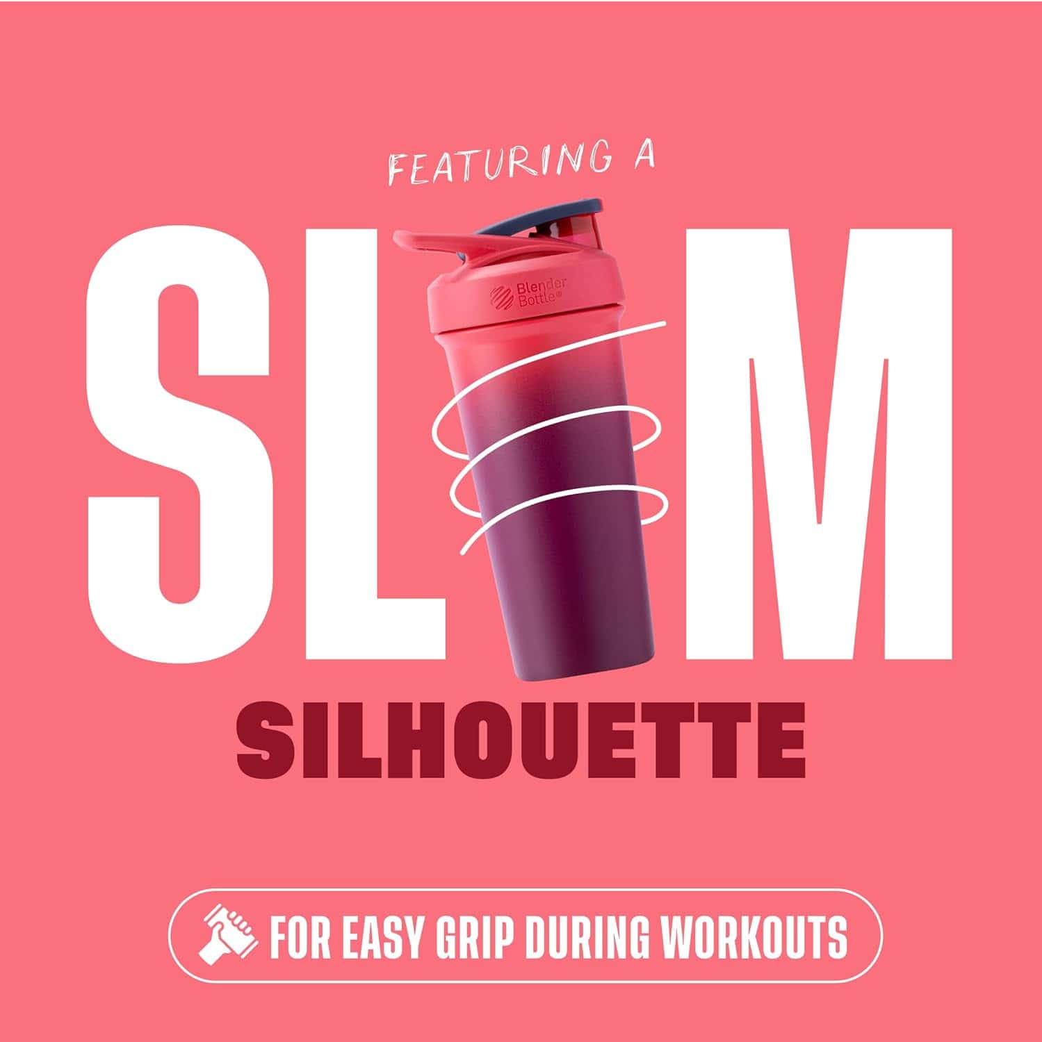 Pink and purple shaker bottle with 'SLIM' text on a pink background