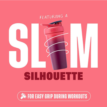 Pink and purple shaker bottle with 'SLIM' text on a pink background