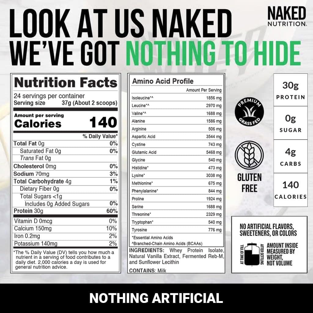 Naked Nutrition supplement label with nutritional information and branding.
