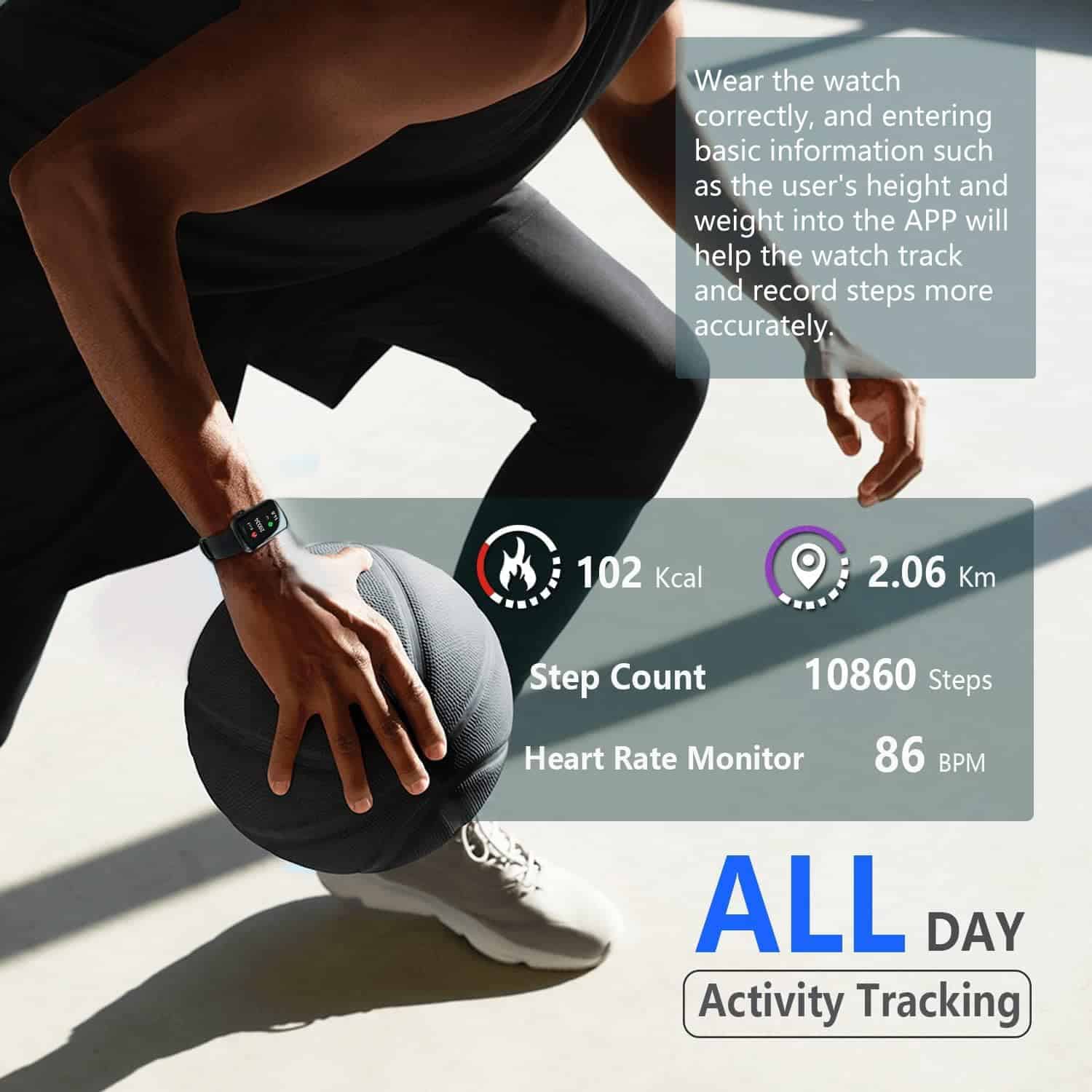 Person exercising with a fitness tracker on wrist, showing activity tracking details.