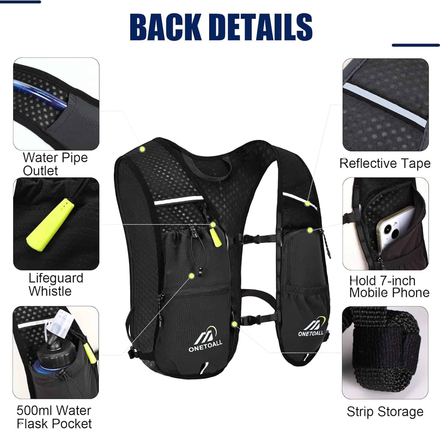 Lightweight Hydration Running Vest – 5.5L Pack with 2L Bladder for Marathon, Trail Running, Hiking & Cycling (Unisex, 150g) ONETOALL