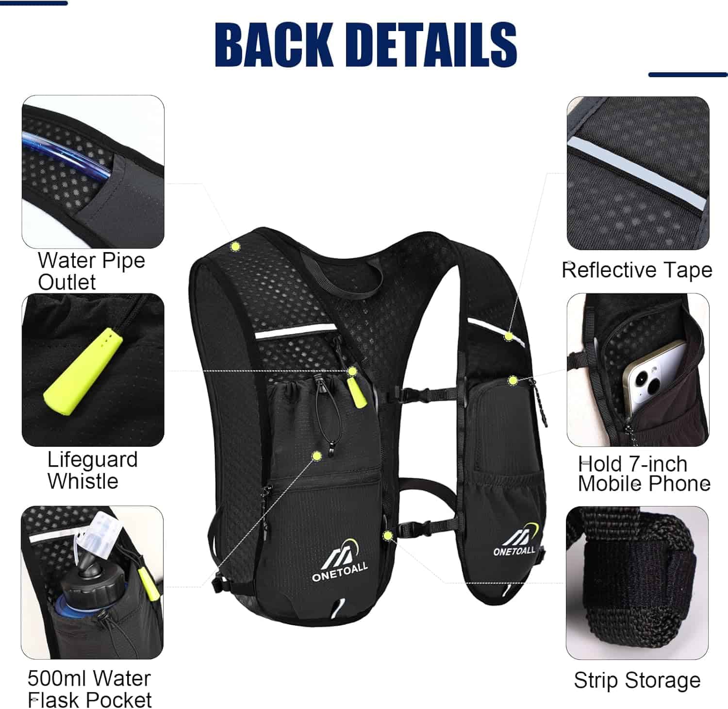 Lightweight Hydration Running Vest – 5.5L Pack with 2L Bladder for Marathon, Trail Running, Hiking & Cycling (Unisex, 150g) ONETOALL