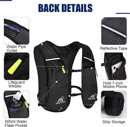 Lightweight Hydration Running Vest – 5.5L Pack with 2L Bladder for Marathon, Trail Running, Hiking & Cycling (Unisex, 150g) ONETOALL